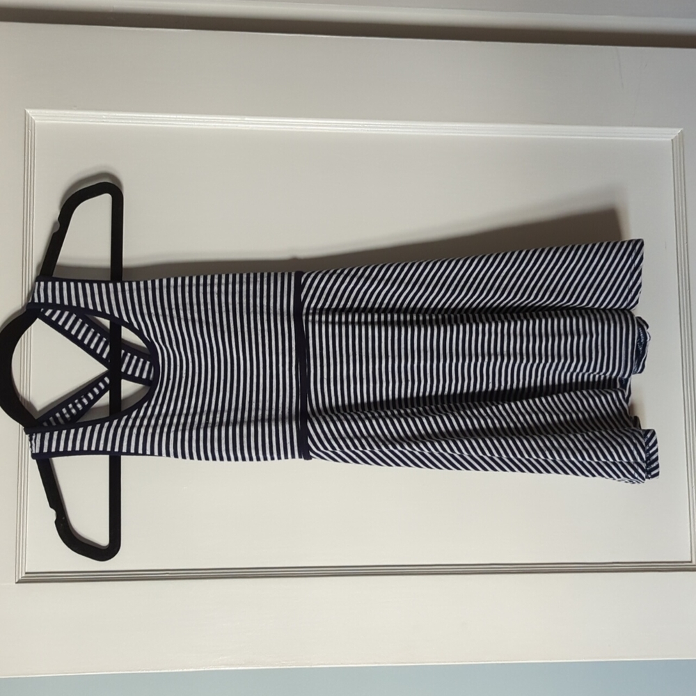 Girls Navy Blue and White striped Cris cross back summer dress